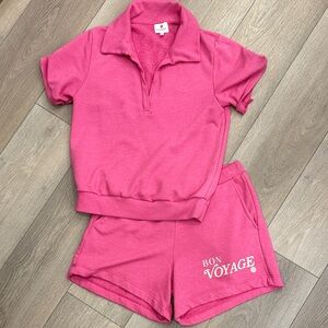 Sundry Pink Bon Voyage Polo and Shorts Set | Revolve